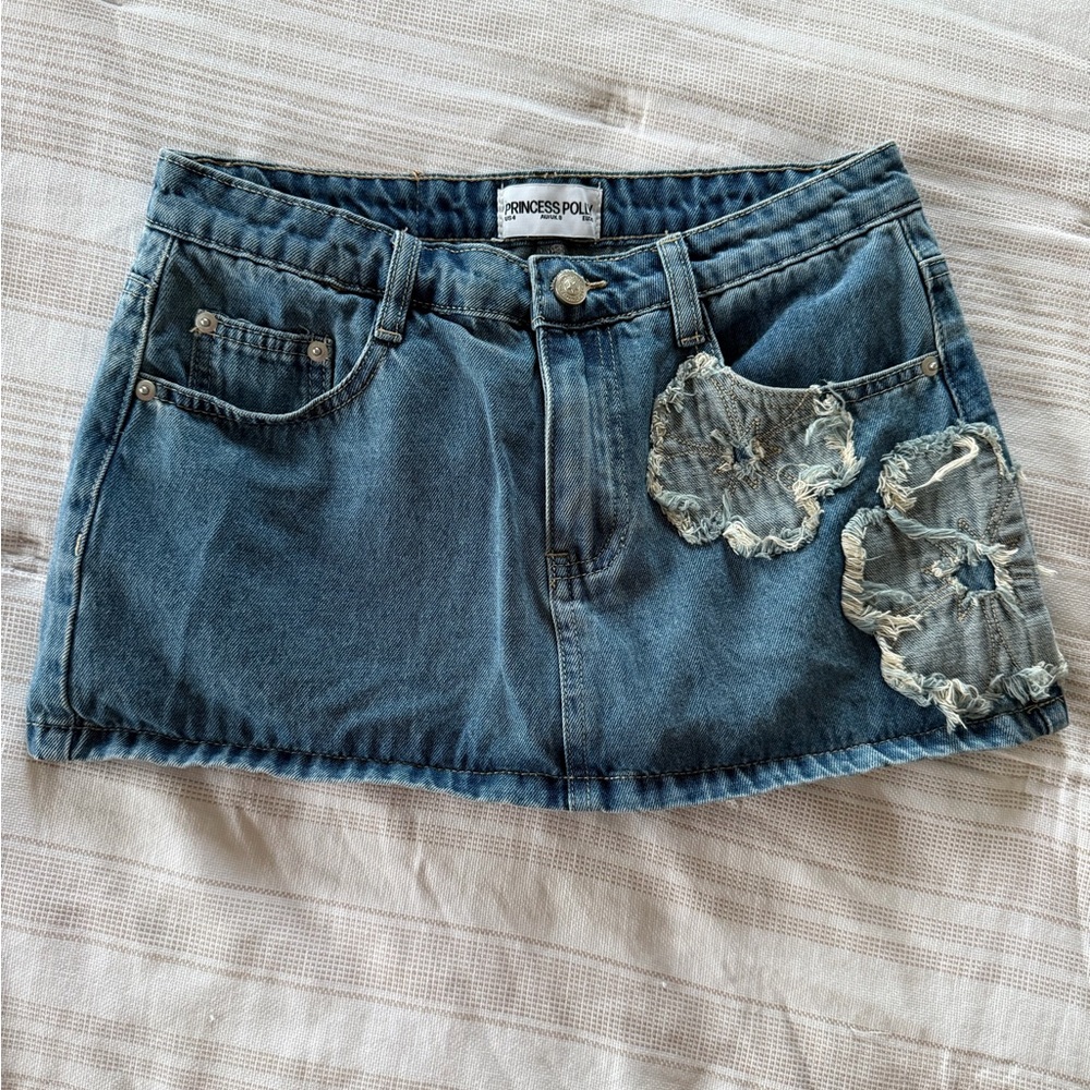 Princess Polly Distressed Blue Denim Mini Skirt